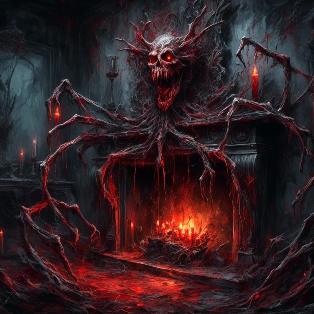 Eerie Ghost Emerges in Dark House with Red Candles