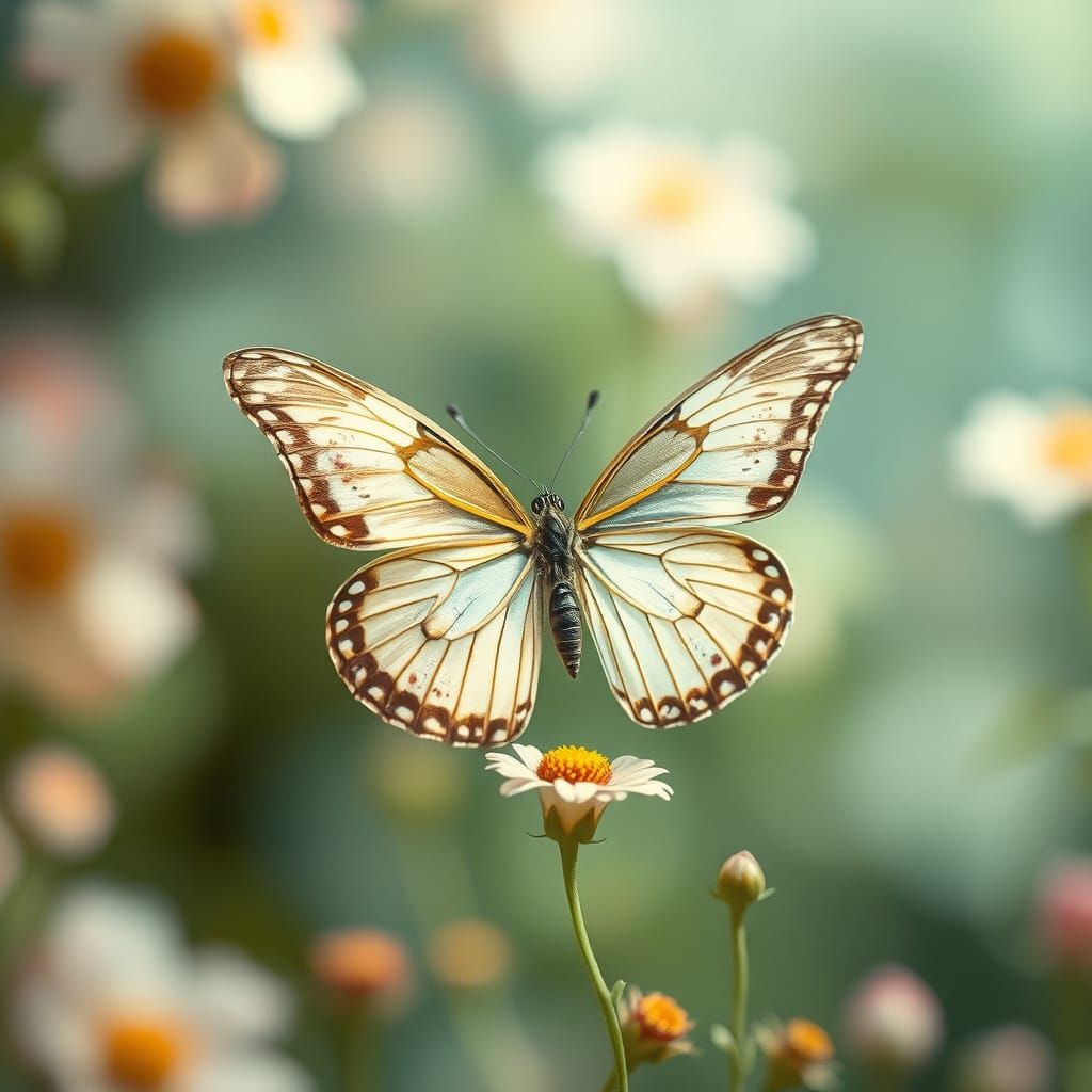 Dreamy Butterfly in Watercolor Floral Scene