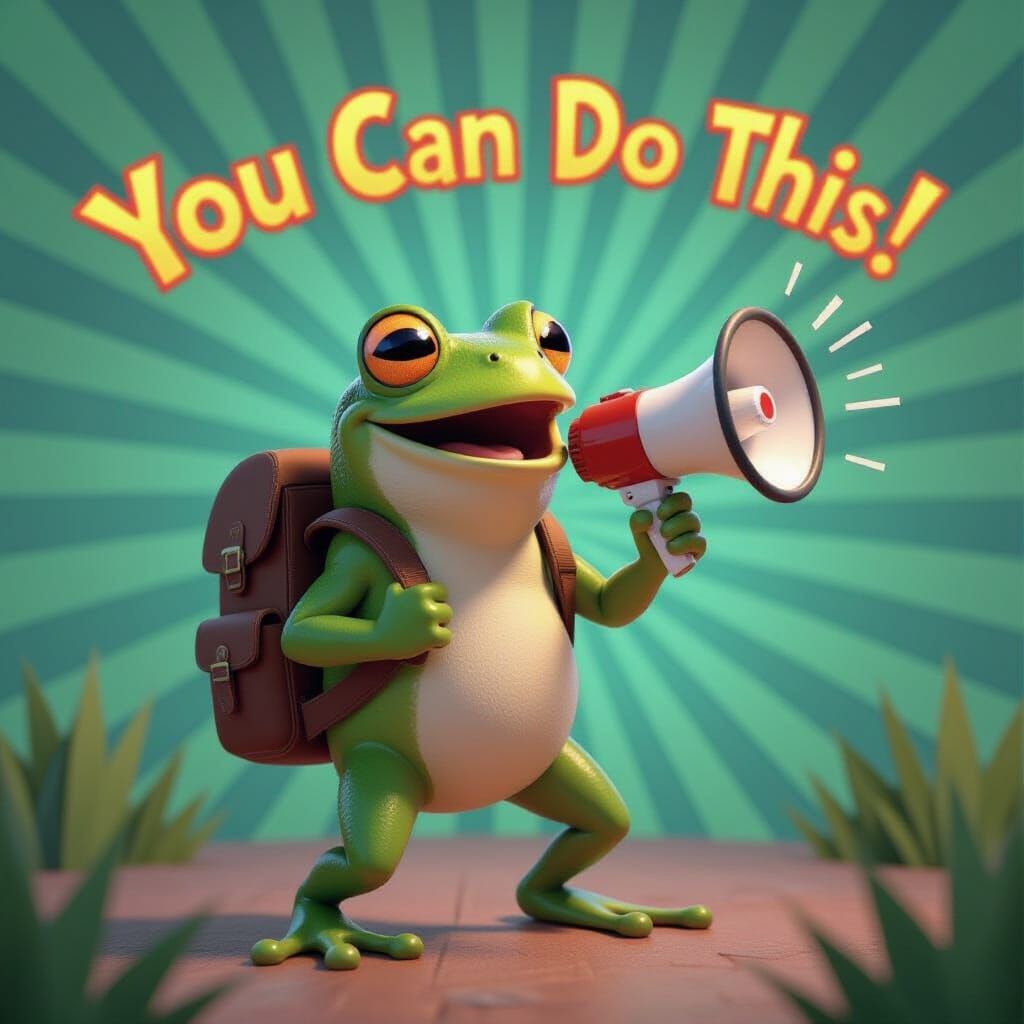 Encouraging Frog Shouts in Pixar-Inspired 3D Art