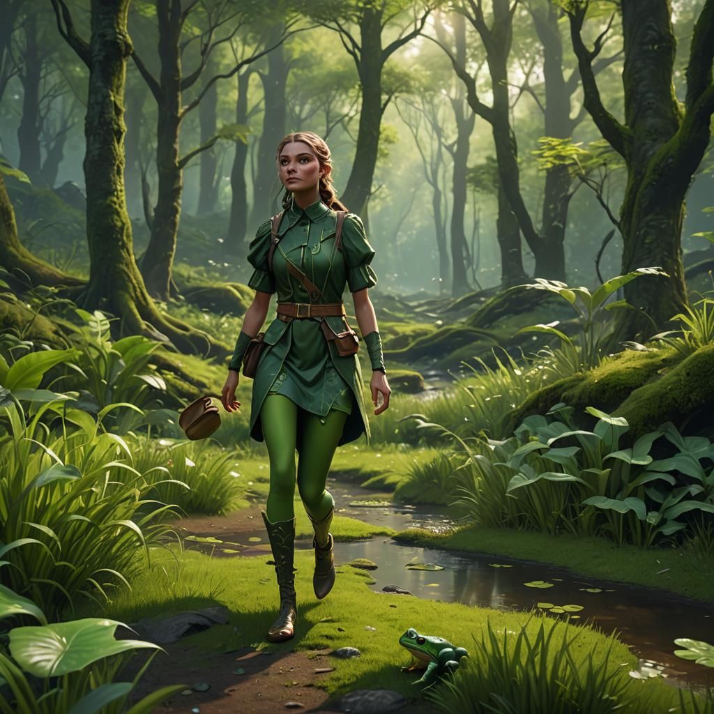 Green Girl in Green Forest, Matte Painting