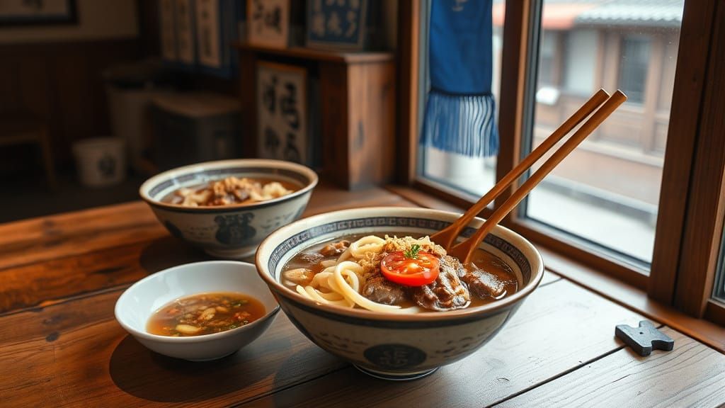Japanese Noodle Soup in Kyoto Restaurant