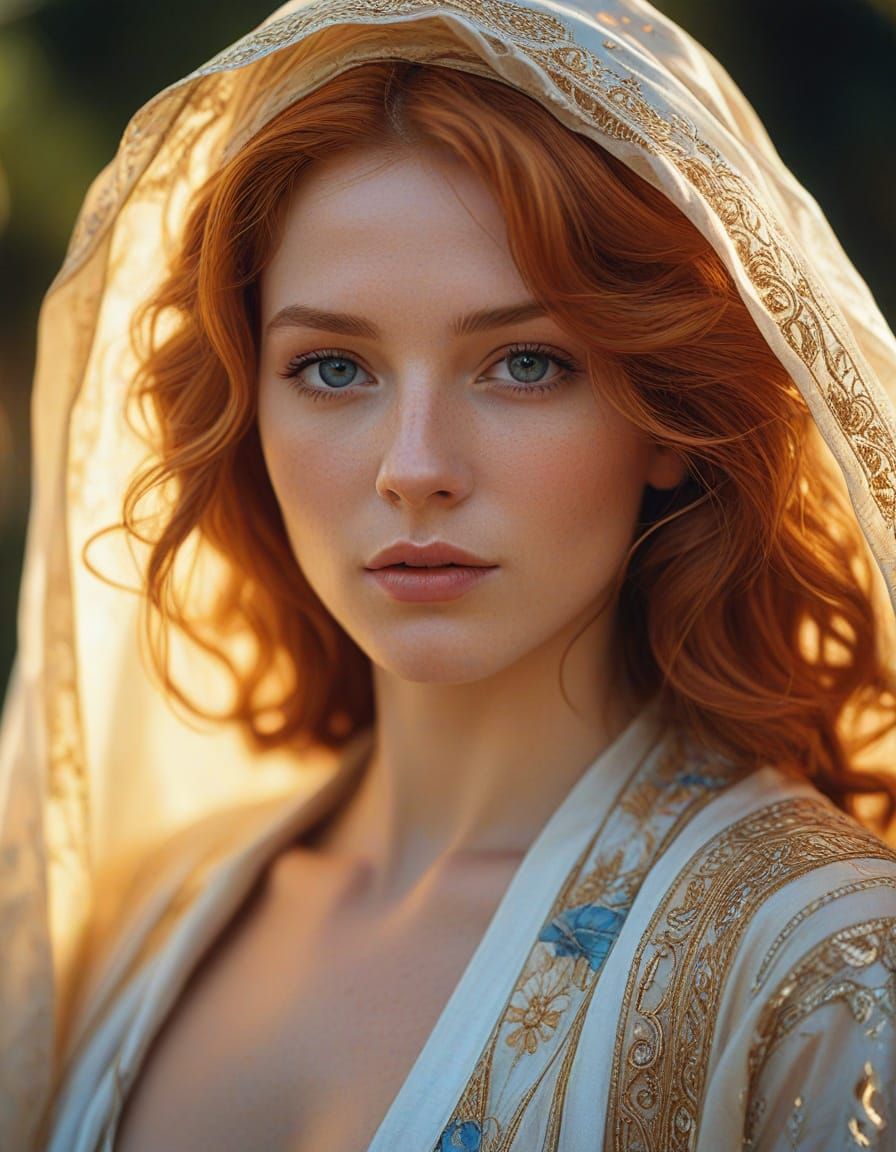 Goddess in Ethereal Robe, Shining with Golden Light