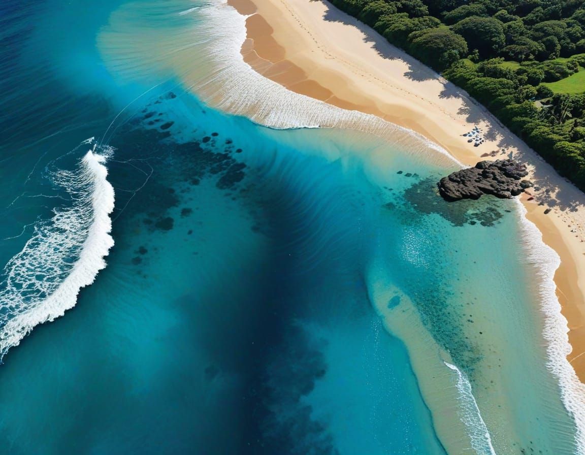 Hawaiian Coastal Masterpiece in Water-Diluted Ink