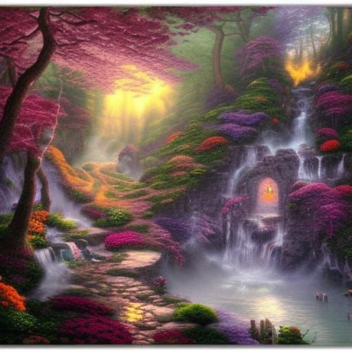 Ethereal LGBT Cave in a Thomas Kinkade Style