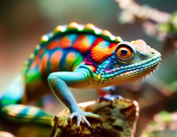 Detailed Multicolor Chameleon in Matte Painting Style