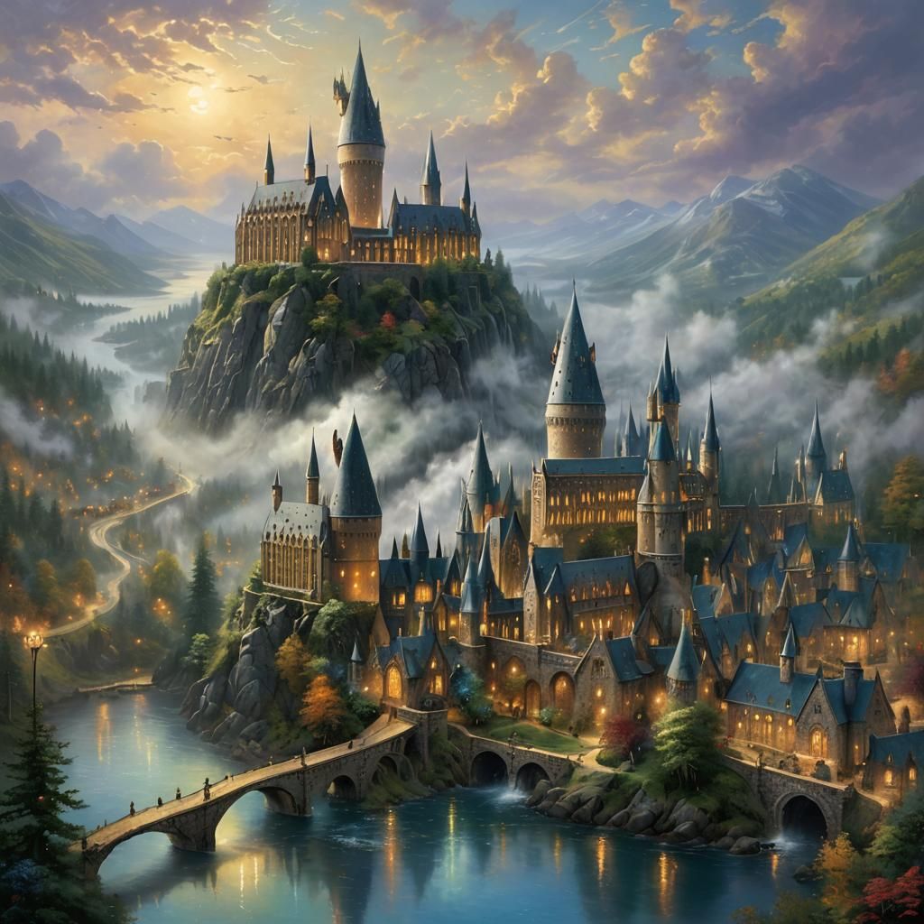 Ethereal Fantasy Hogwarts in Kinkade Style