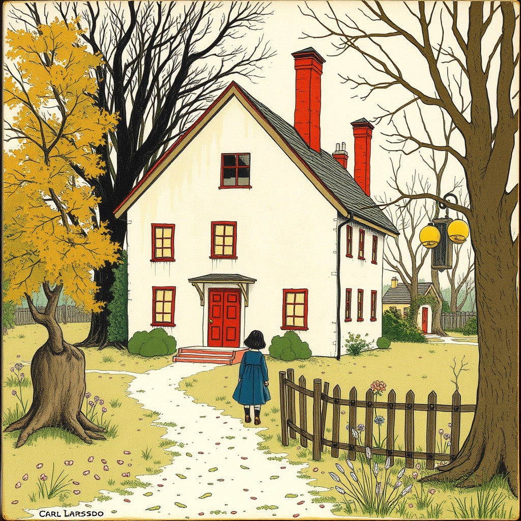 Girl Discovers Lonely House in Watercolor Style