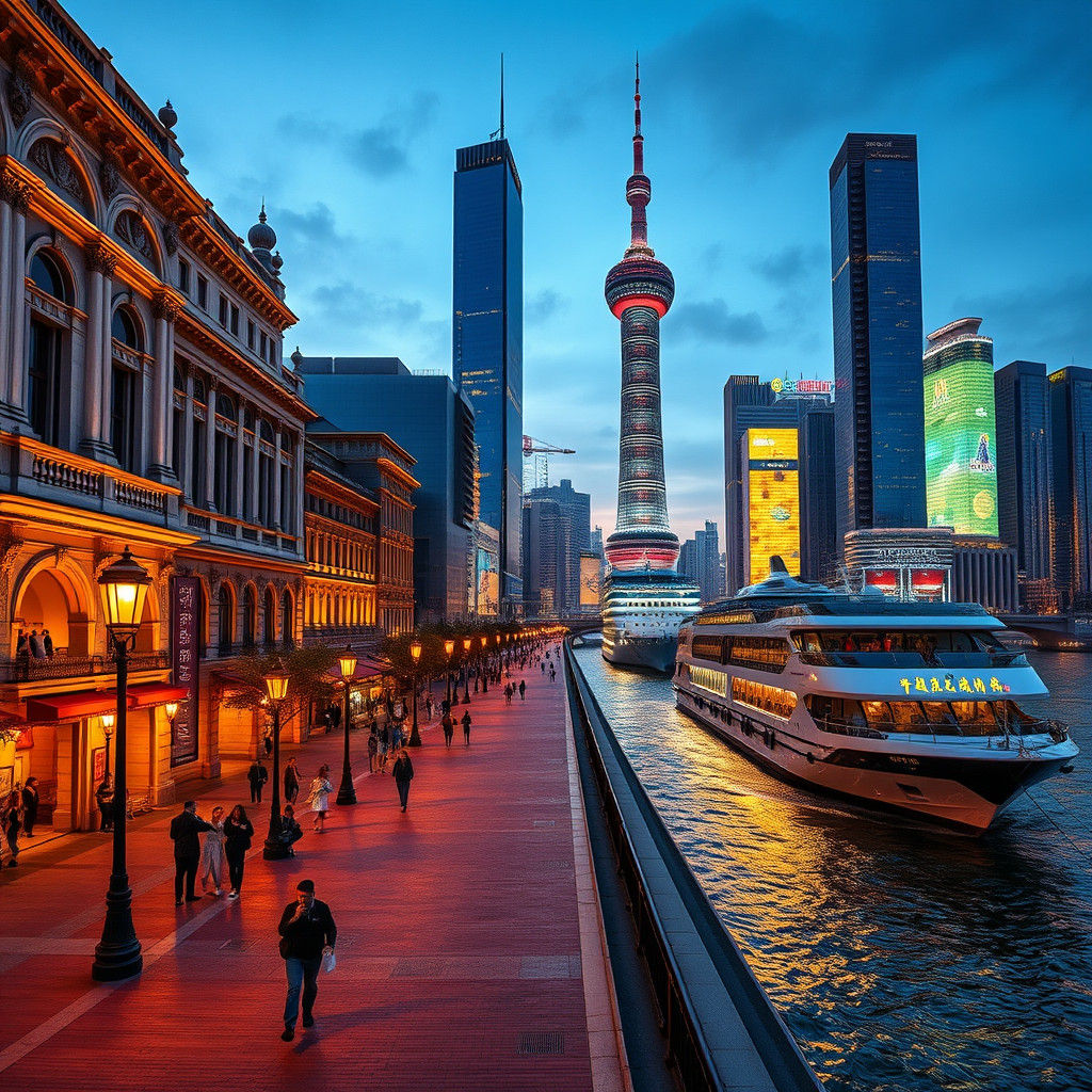 Shanghai Bund Evening Scene: Ancient Meets Modern