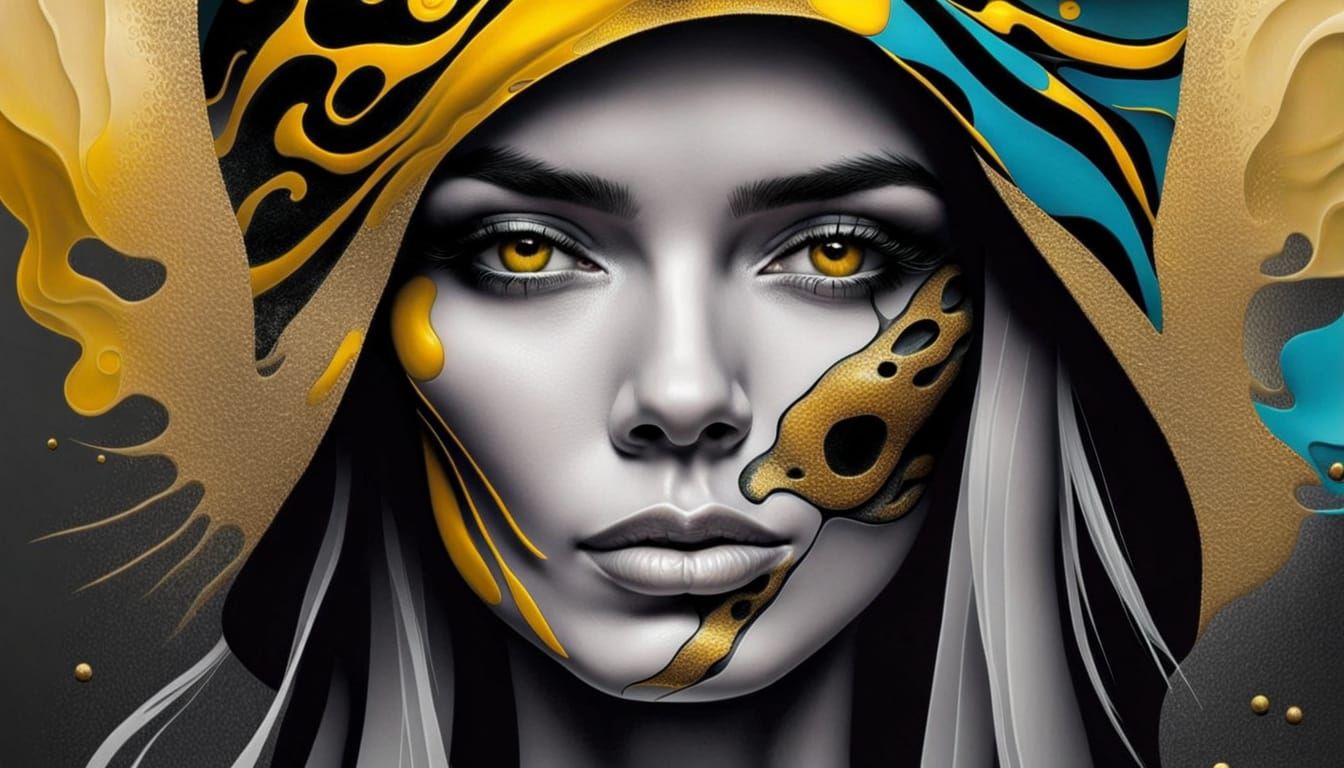 Surreal Melting Portrait with Vibrant Abstract Patterns