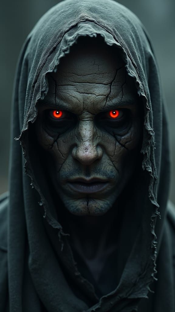 Haunting Figure with Red Eyes in Cinematic Style
