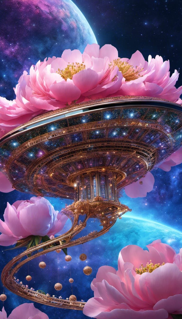 Floral Spaceship with Luminous Glow in Moonscape