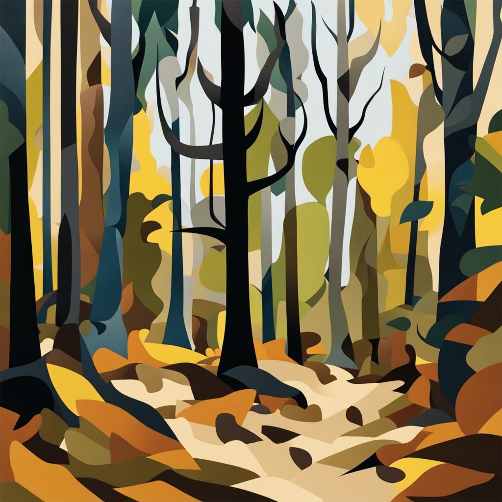 Cubist Forest Illustration in the Style of Braque