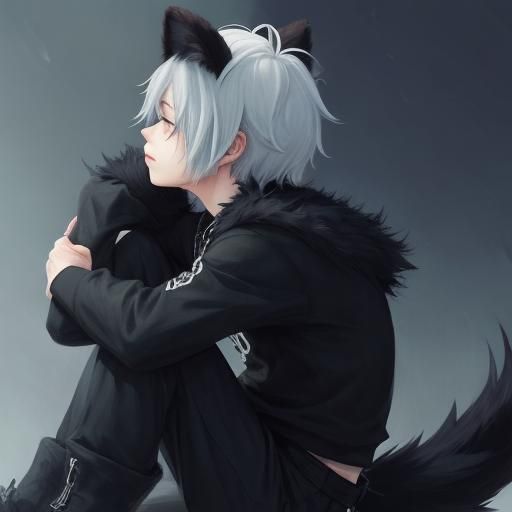 Anime Furry Boy with Black Tail Depressed
