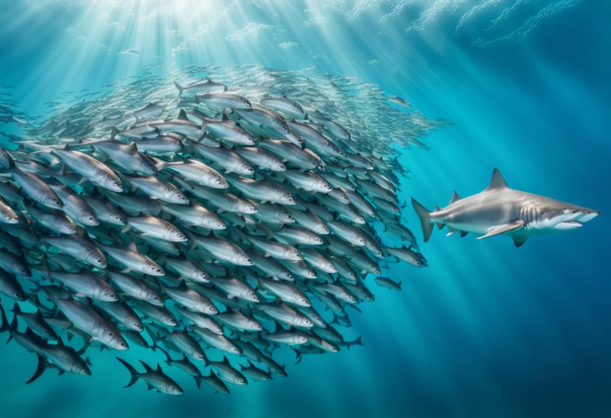 Underwater School of Fish Defends Against Shark
