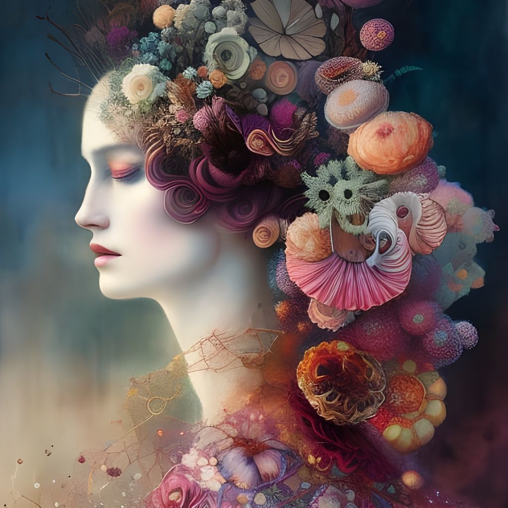 Double Exposure Ballerina in Floral Watercolor Collage