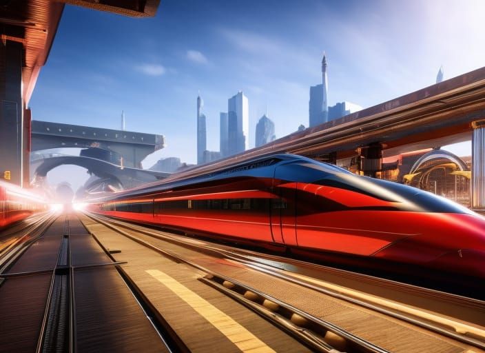 Futuristic Bullet Train in City Station