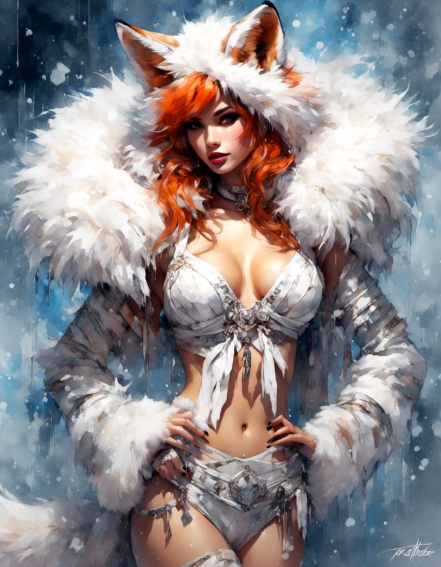 Fox Girl Portrait in Gouache Style