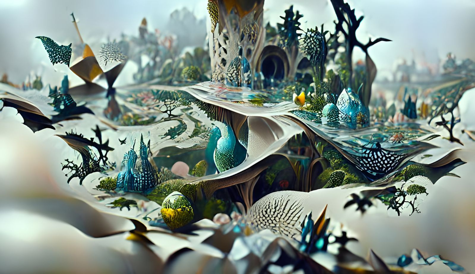 Surreal Alice in Wonderland Landscape with Origami