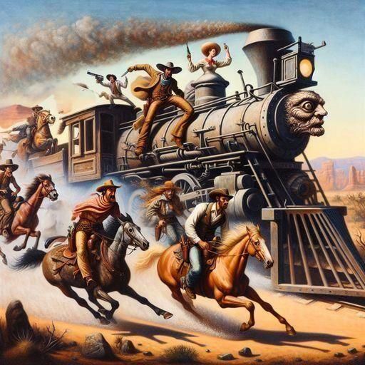 Yihaa… Let’s rob the train! …The wild wild extremely wild West as depicted by DALL-E 3… thank you…I think