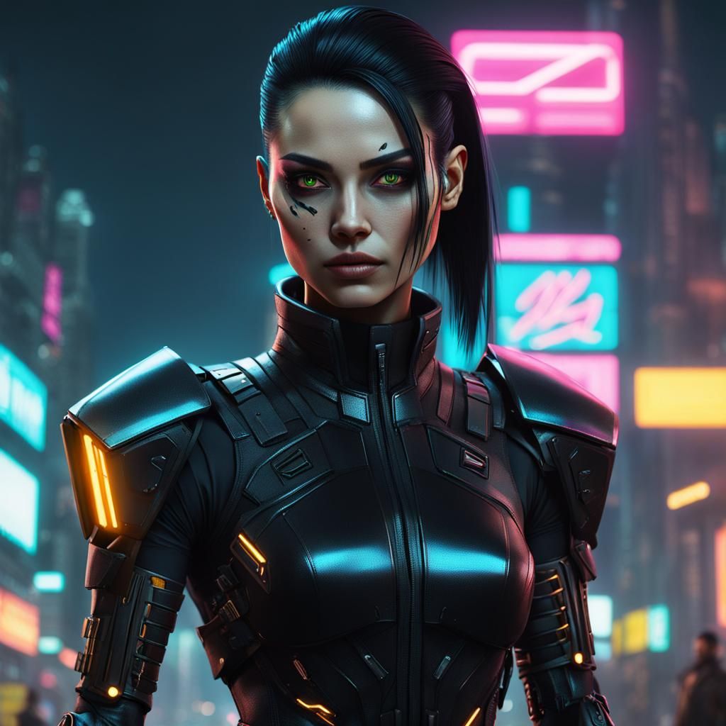 Cyberpunk Girl in Combat Suit, Digital Portrait