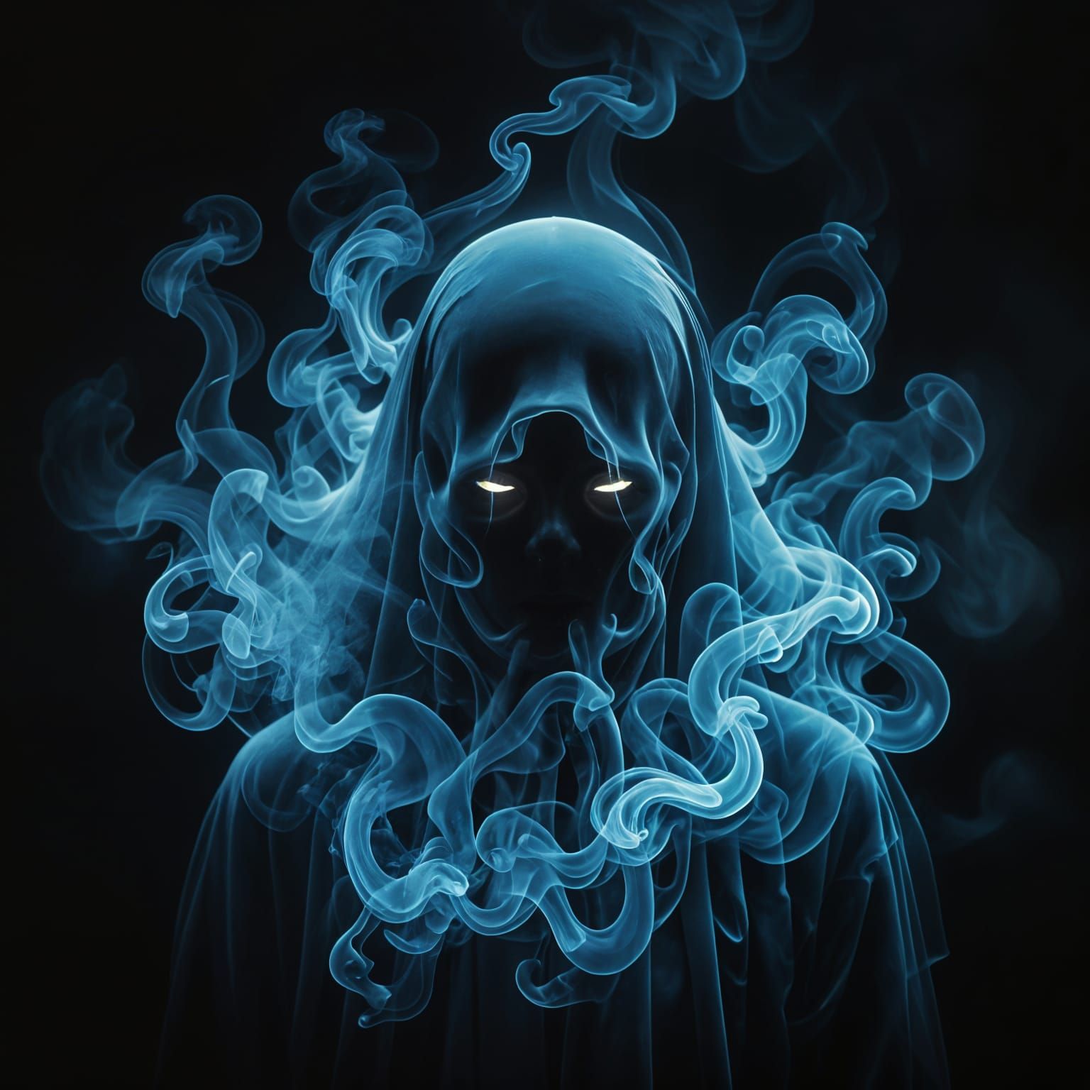 Ethereal Ghost Portrait in Neon Smoke