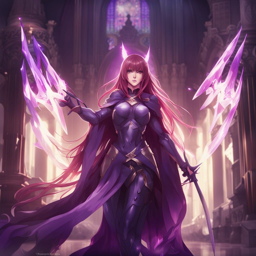 Scathach Attacks with Spear in Final Fantasy Style