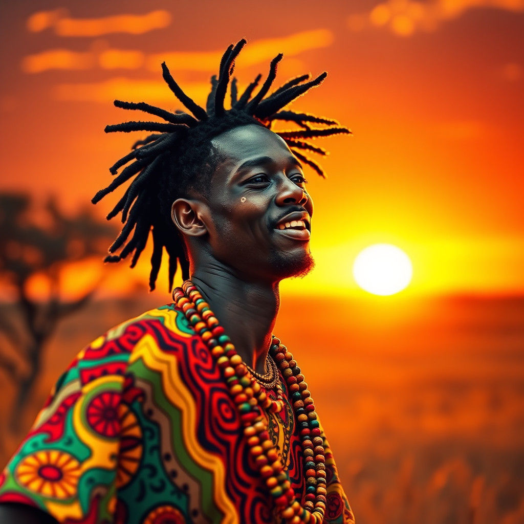 African Man Dancing in Savannah: A Vibrant Collage