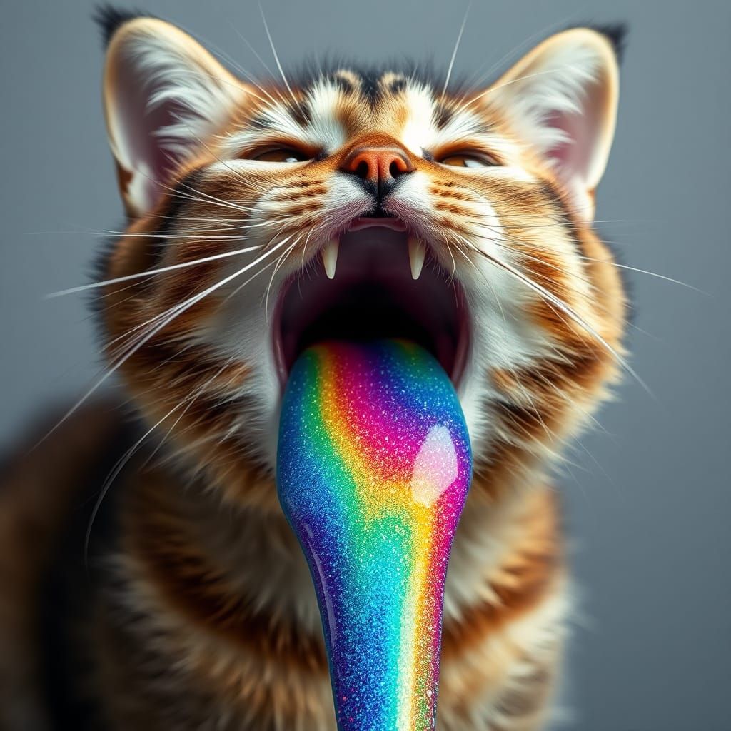 Cute Cat Spewing Glittery Rainbow Liquid