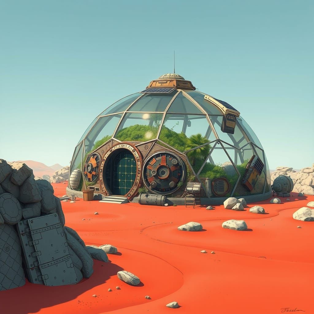 Retro Sci-Fi Biodome on Red Sand