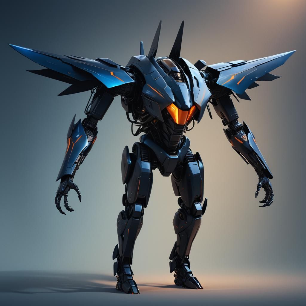 Headless Robotic Exoskeleton with Jet Wings, Matte Painting