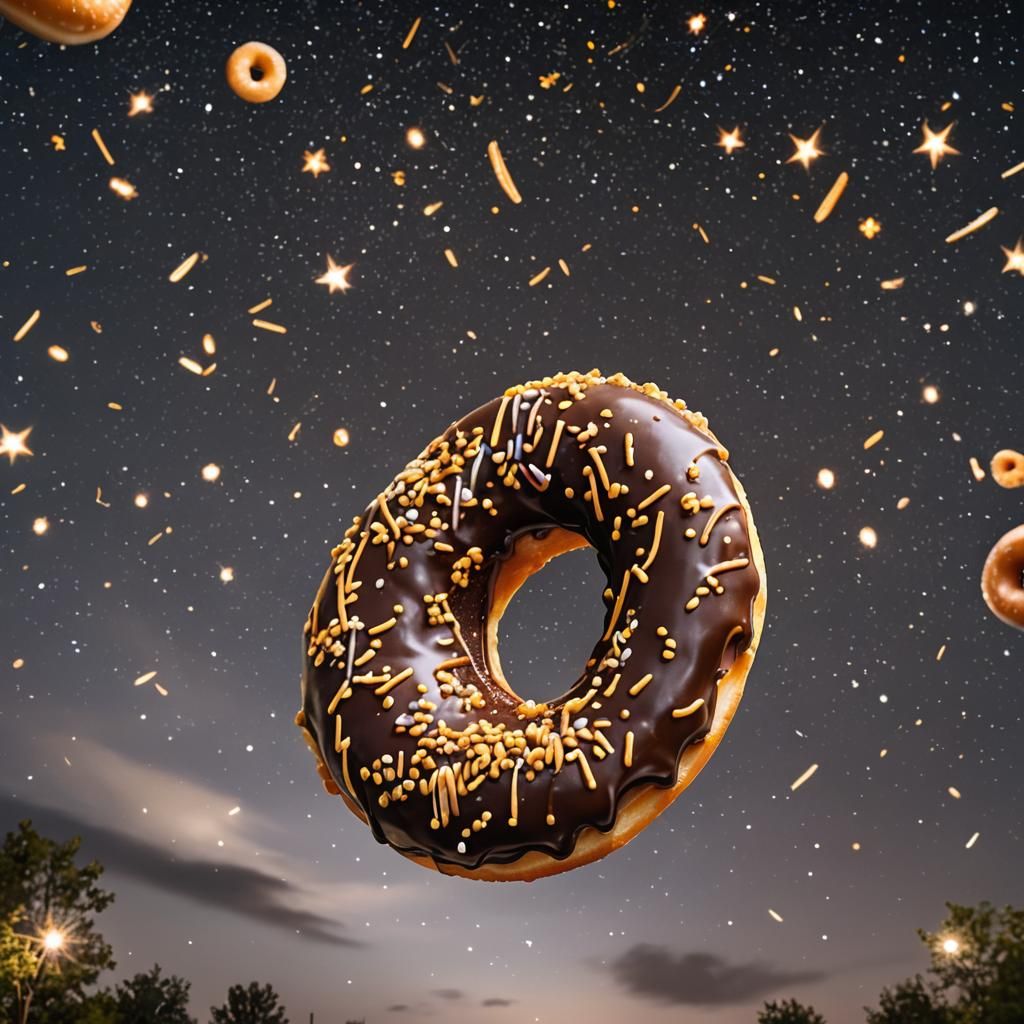 Dulce de Leche Donut Floats in Night Sky