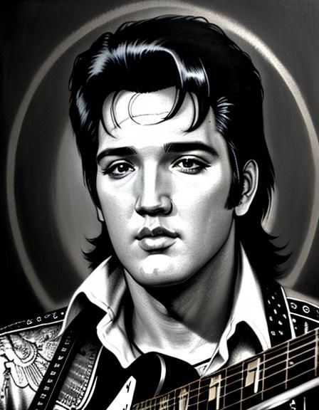 Elvis in Art Nouveau Style with Maximalist Background