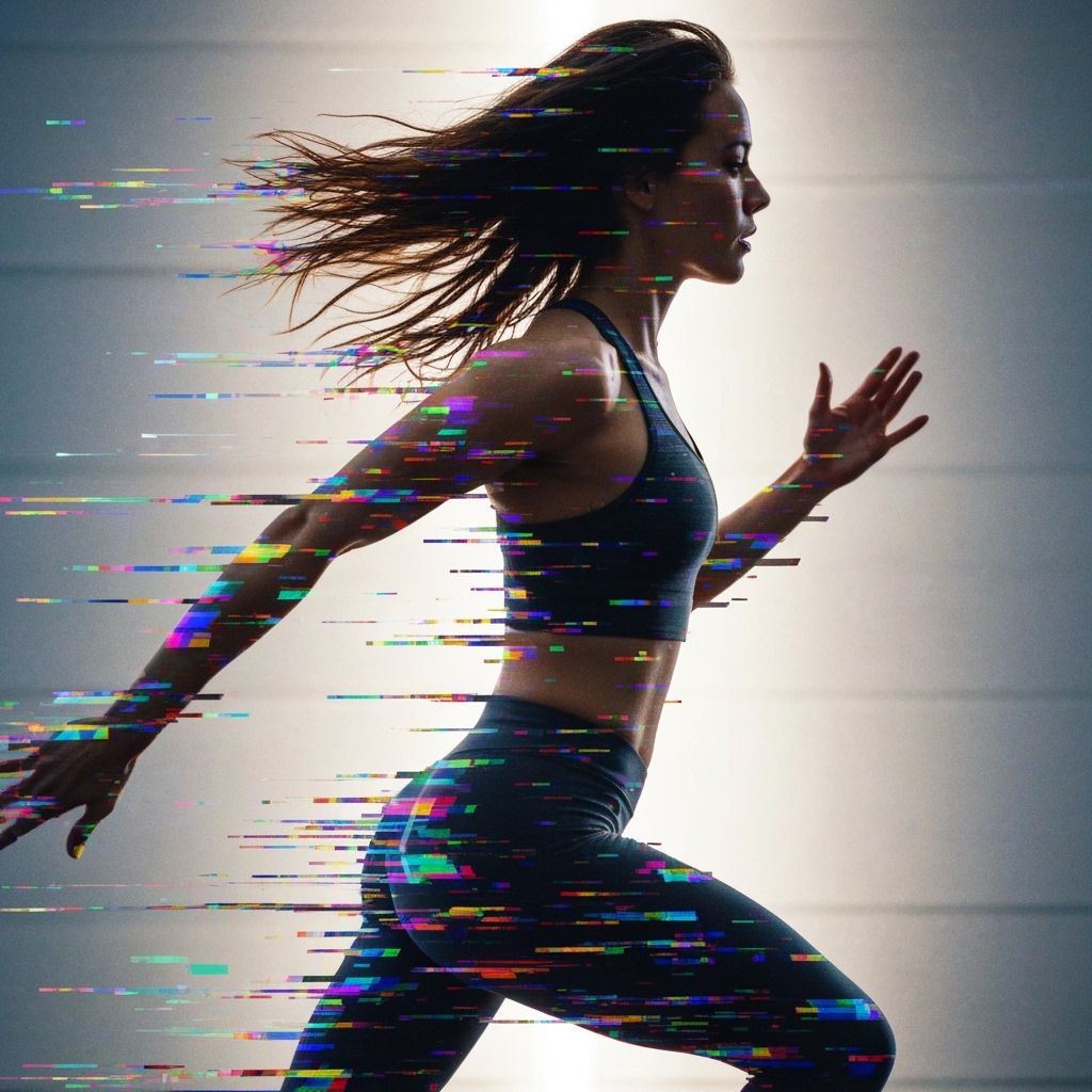 Woman in Motion: Digital Glitch Art Portrait