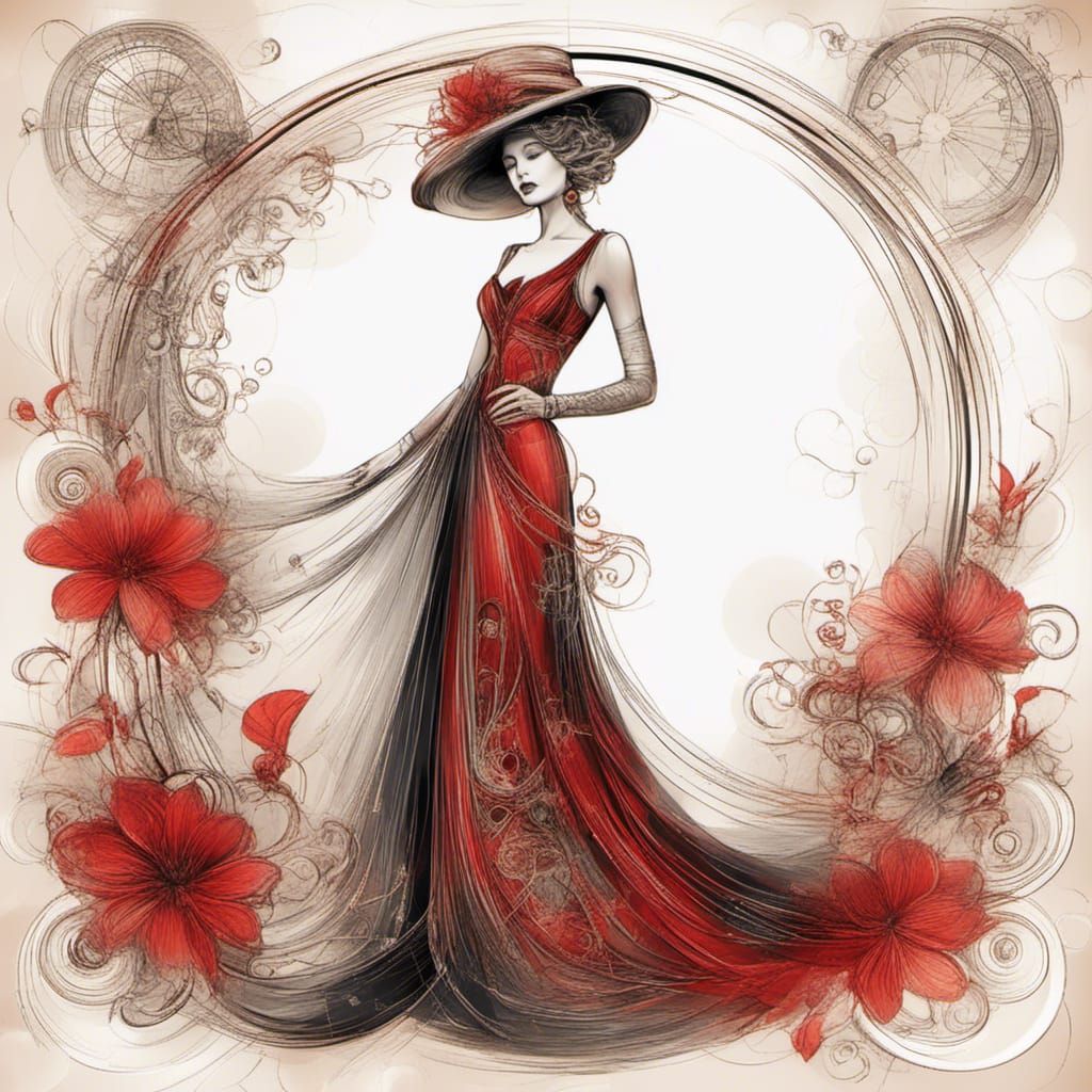 Elegant Floral Woman in Ombre Dress