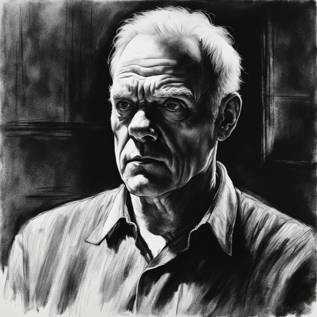 Malcolm McDowell as Alex: Hyperdetailed Charcoal Portrait