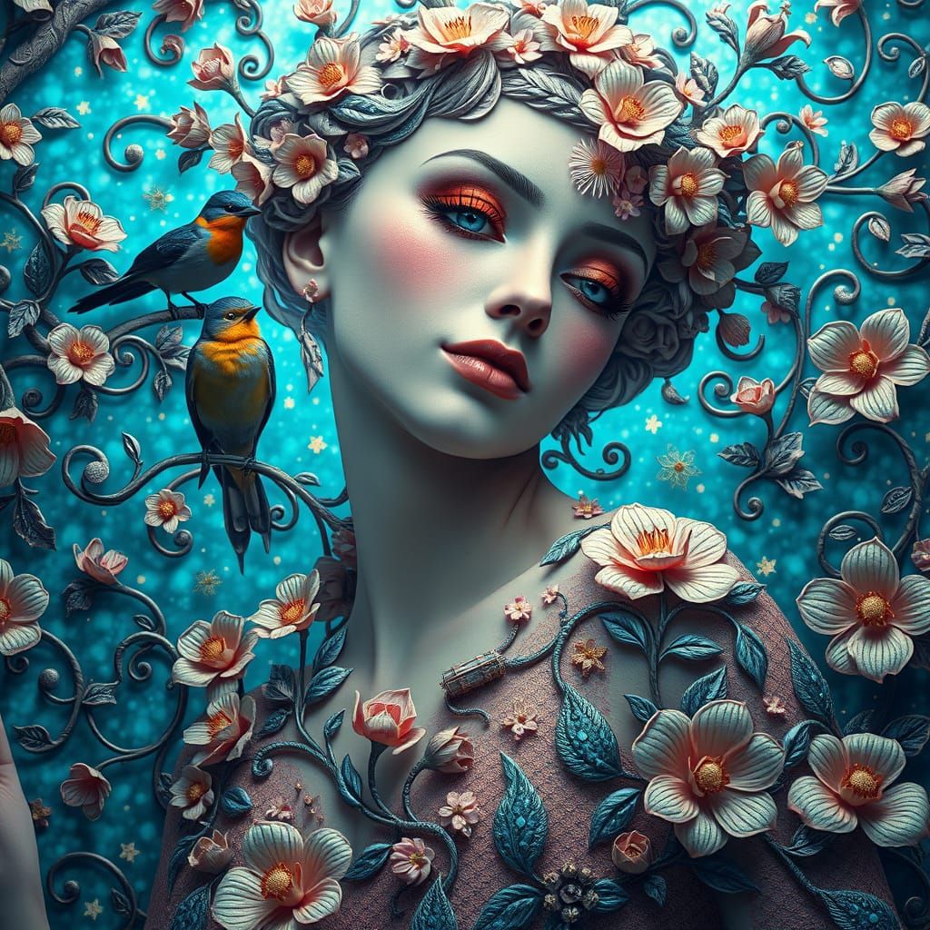 Porcelain Woman Dancing with Flowers in Klimt Style