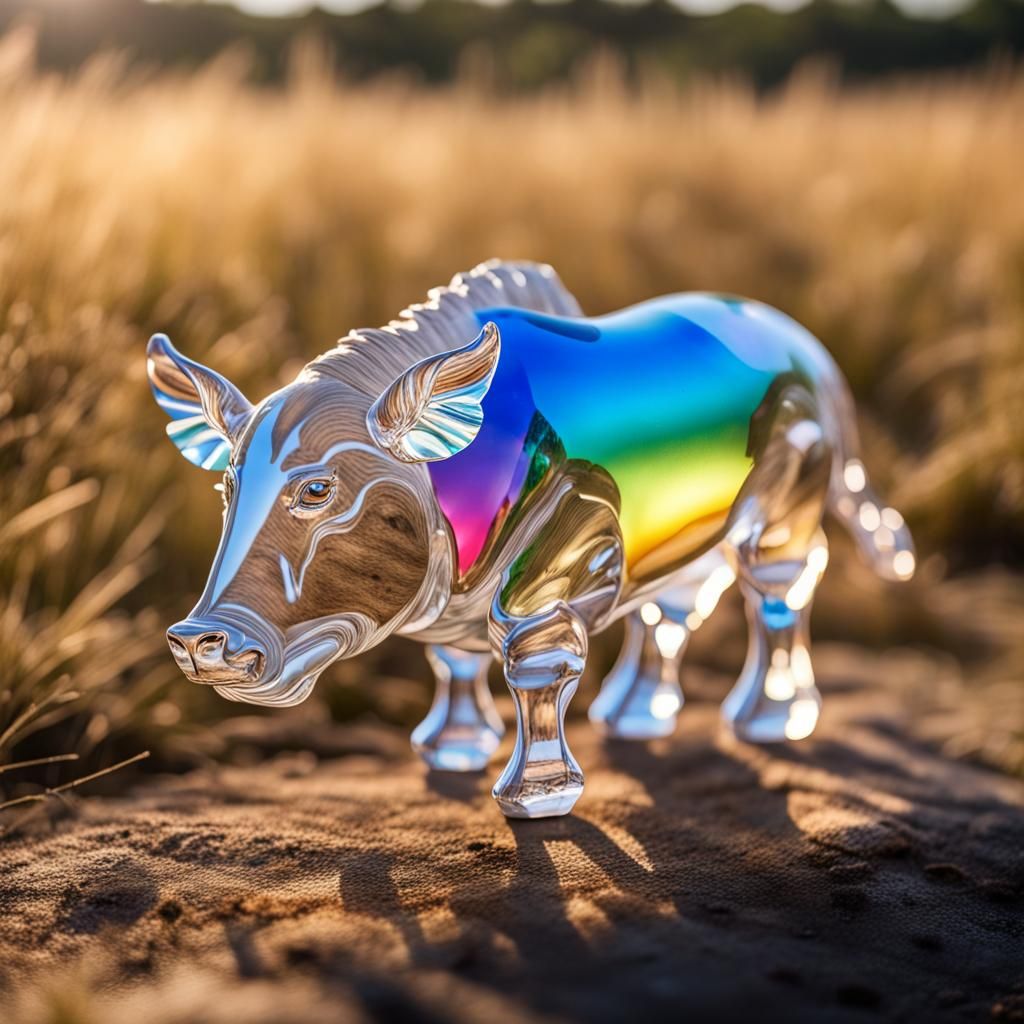Rainbow Glass Warthog Running on the Savannah