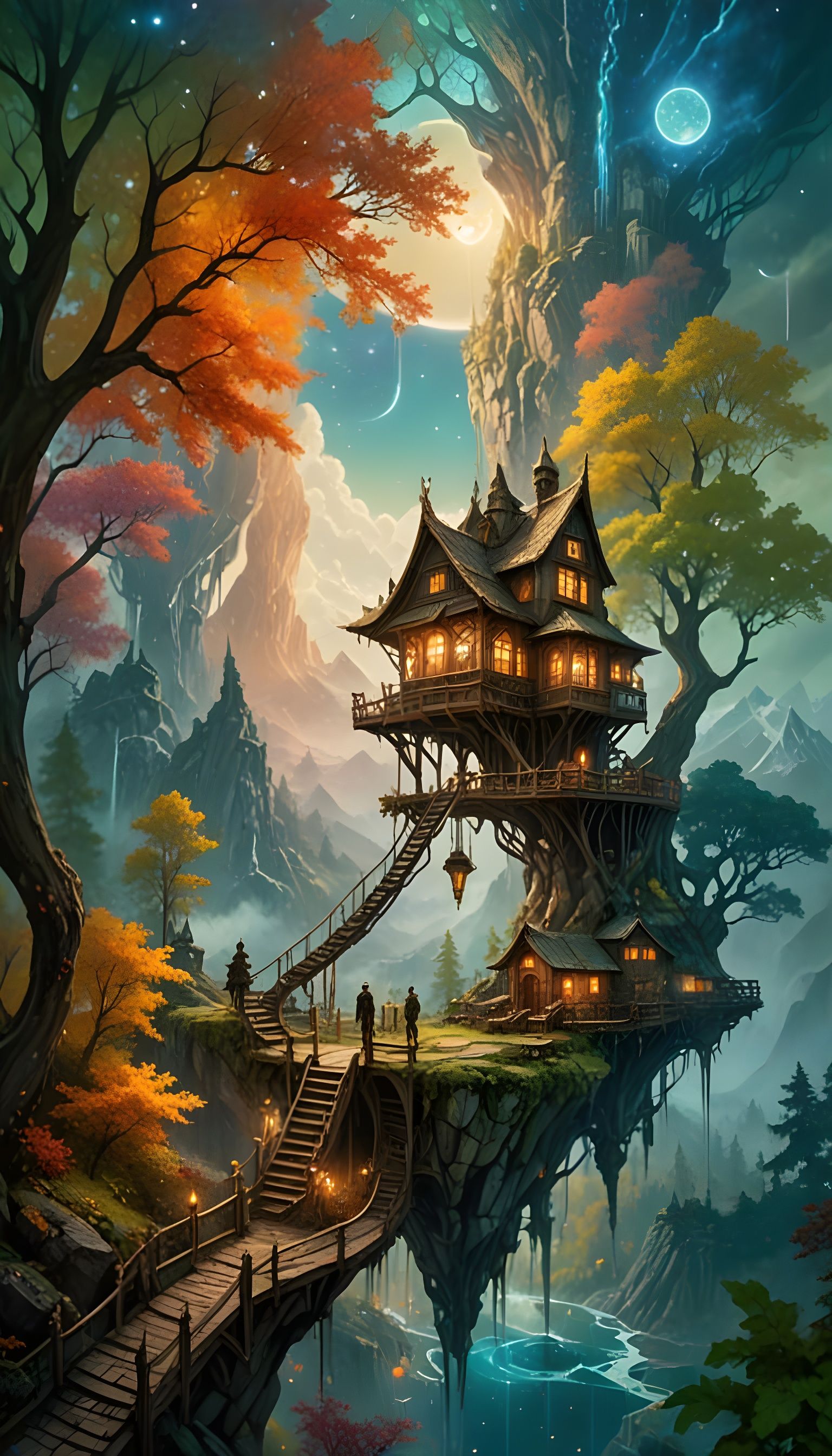 Ethereal Glass Treehouse in Magical Landscape