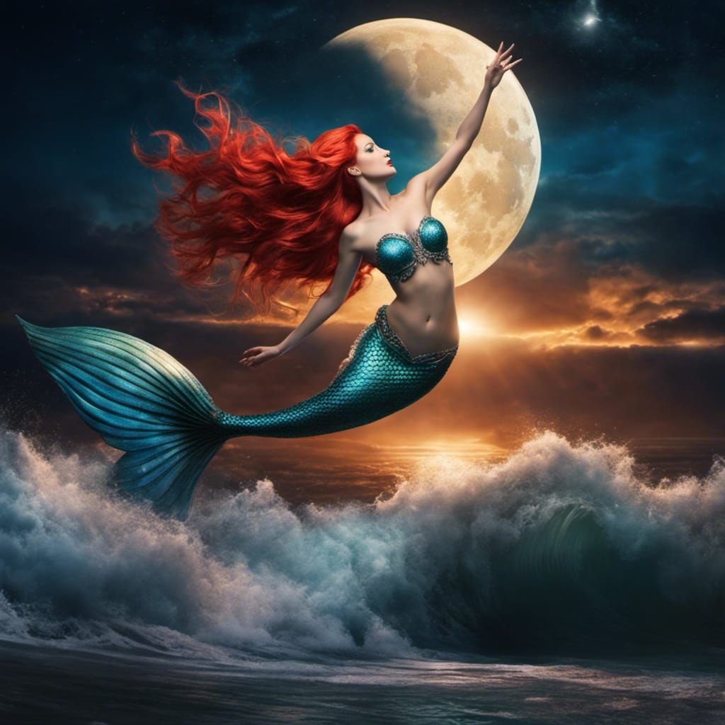 Mermaid Leaping from Ocean Waves in Fantasy CGI