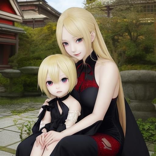 Anime Style Demon Girl with Child