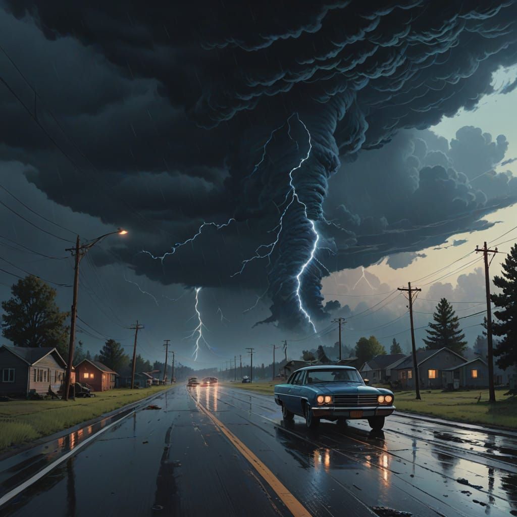 Turbulent Storm Unleashes Destruction on a Deserted Highway