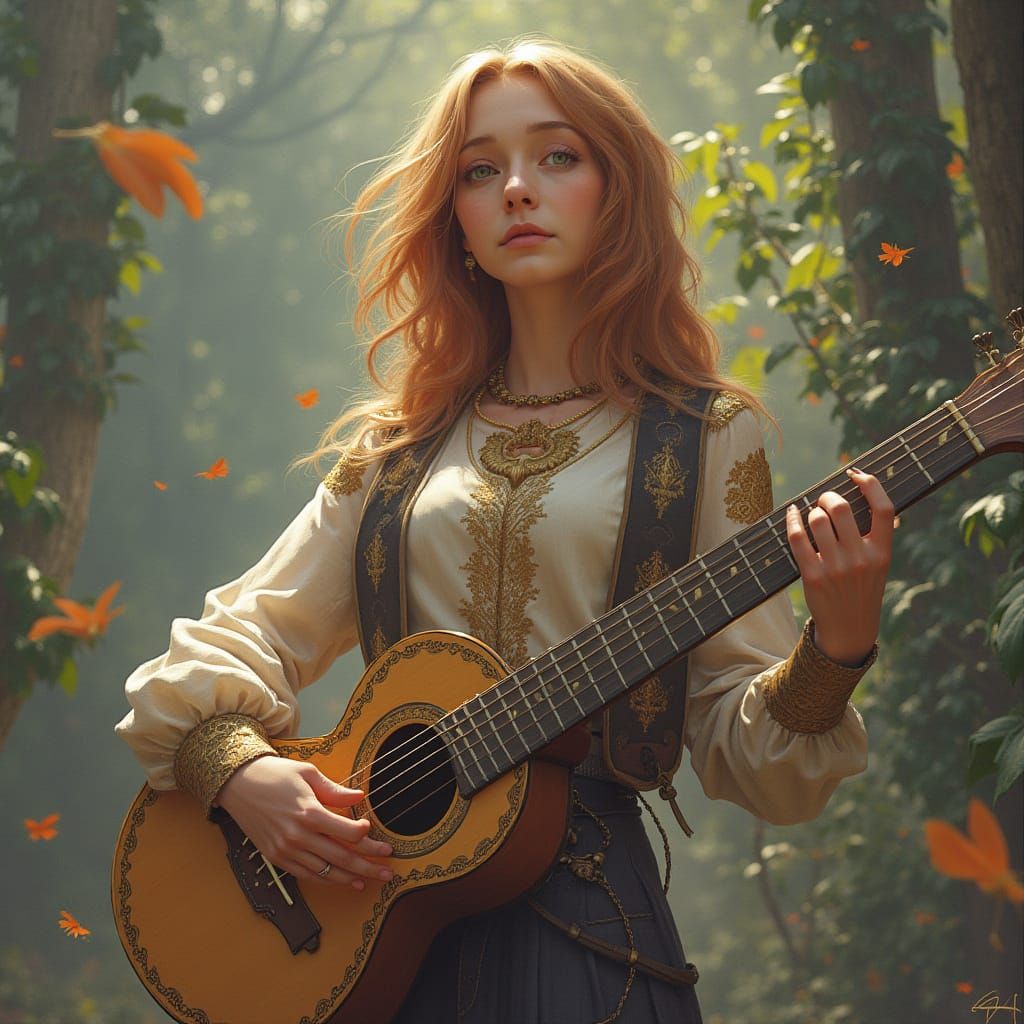 Woman in Forest Yoga Pose, Inspired by Indian Miniature Art