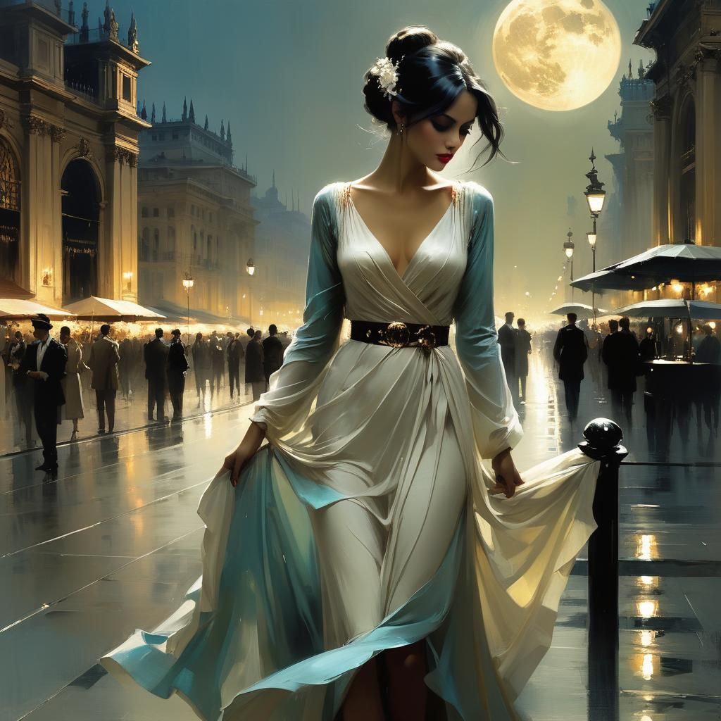 Mystical Maiden in Moonlit Milan: Marbling Metallics