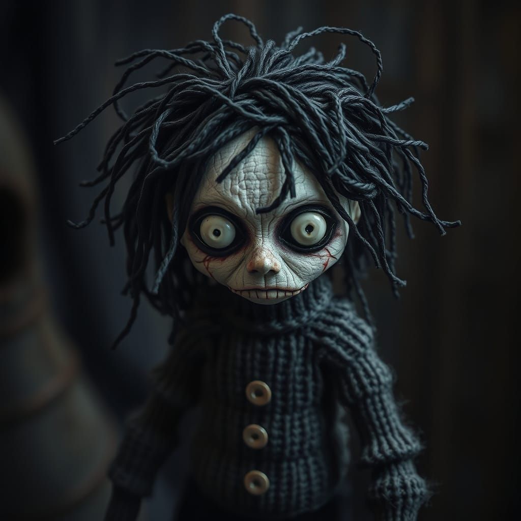 Grotesque Knitted Voodoo Doll in Dark Fantasy Art
