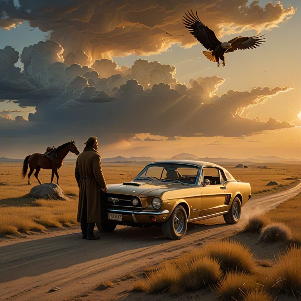 Batu Khan with Mustang: Neo-Classical Oil Painting