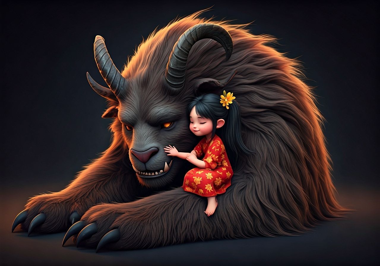 Girl Cuddles Demon in Tender 3D Animation