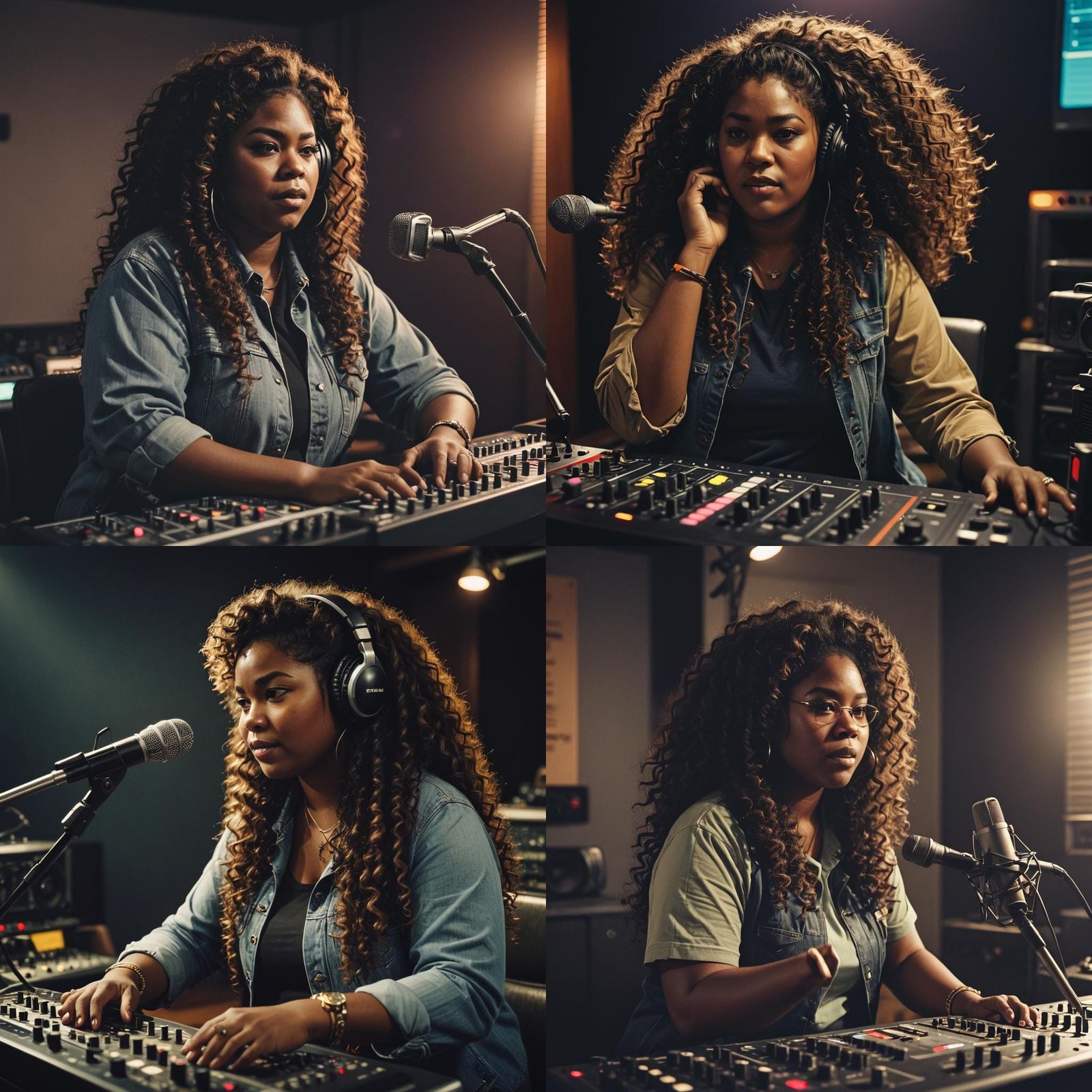 Black Woman DJ in Radio Studio: Cinematic Portrait