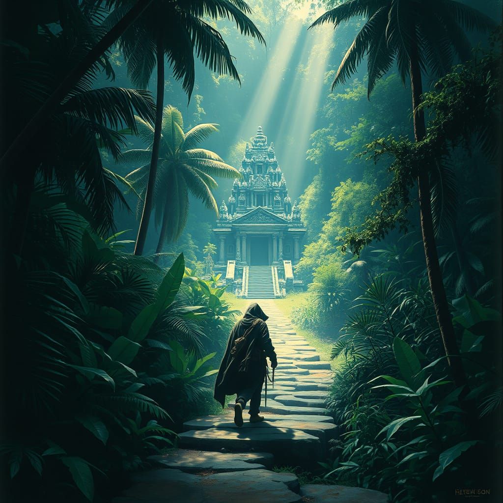 Adventurer Finds Hidden Jungle Temple in Cinematic Style