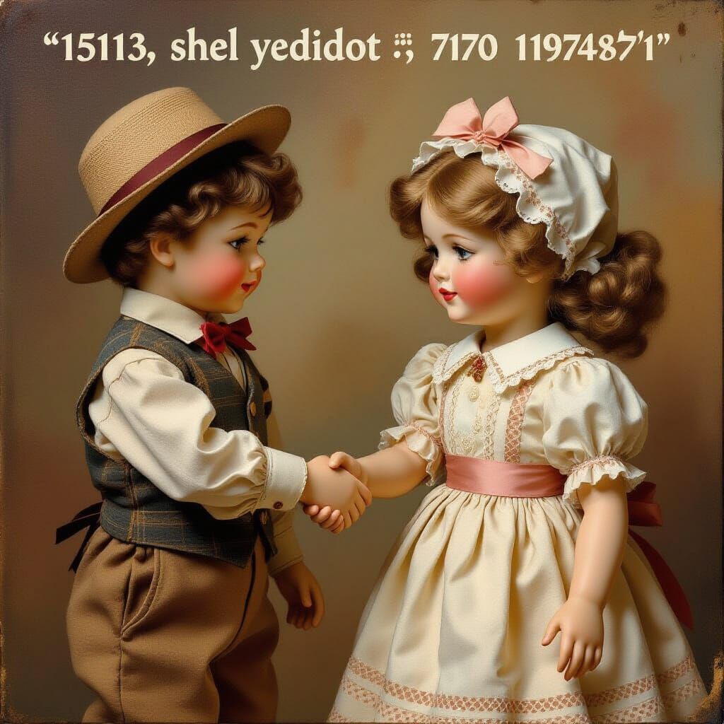 Vintage Dolls Shaking Hands: A Year of Friendship