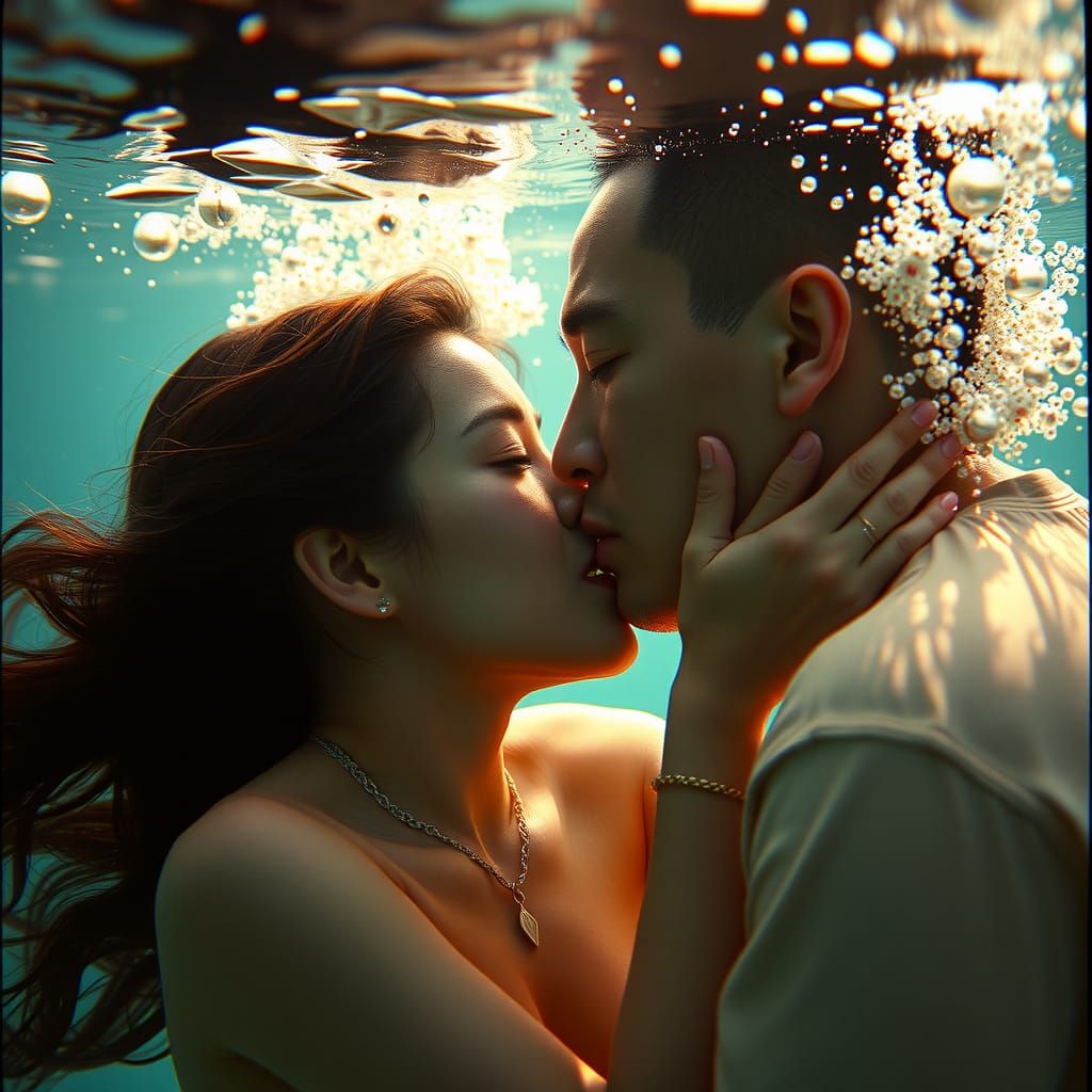 Passionate Underwater Kiss in Cinematic Detail
